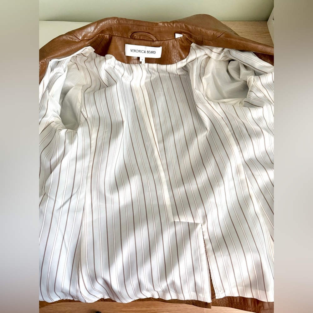 VERONICA BEARD | Lawrence Dark Camel Croc Faux Leather Dickey Jacket Size 12 - Picture 8 of 9